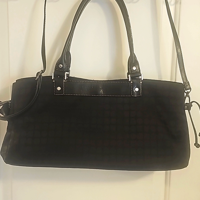 Nwot Kate Spade Signature Print Black Canvas/Leather Designer Bag, Strap & Handl